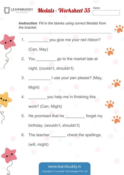 Modals Practice Worksheets for Class 1 – Learnbuddy.in | Worksheets for