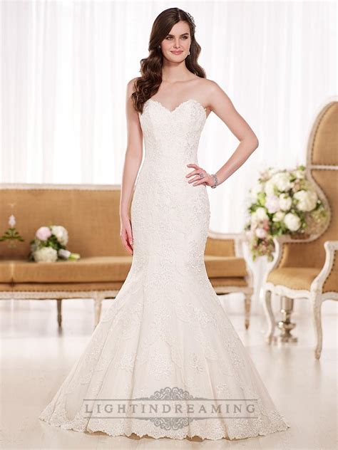 Stunning Strapless Sweetheart Fit And Flare Lace Wedding Dresses