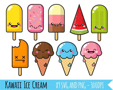 Ice Cream Clipart Cute Ice Cream Clipart Kawaii Ice Cream Etsy Uk