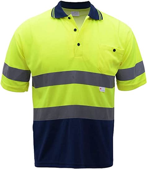 New Mens High Visibility Short Sleeve Polo 3m Tape Work Safety Tshirt