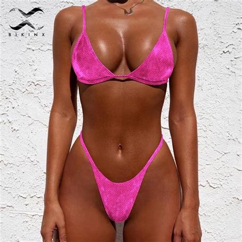 Bikinx Neon Thong Bikini String Micro Top Triangle Push Up Swimsuit Female Bathing Suit High Cut