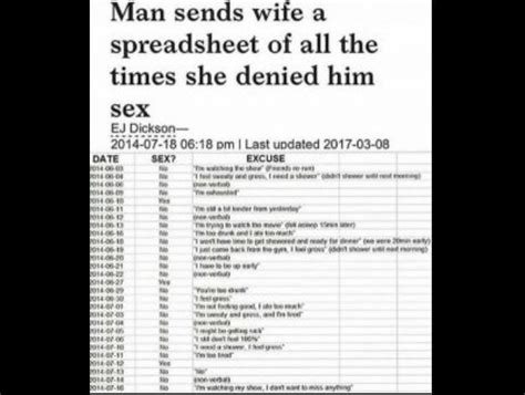 Man Sends Wife A Spreadsheet Of All The Times She Denied Him Sex