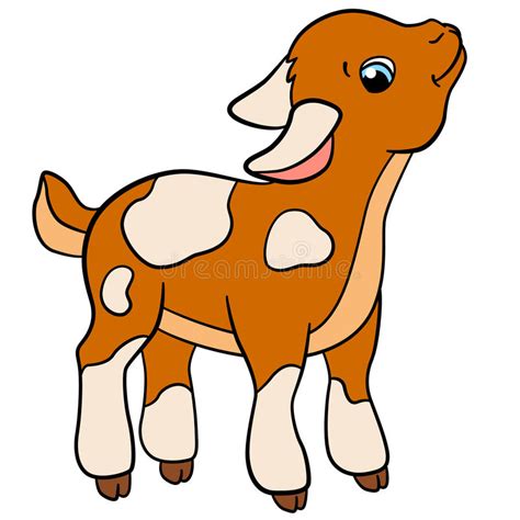 Cartoon Farm Animals For Kids Little Cute Goat Smiles