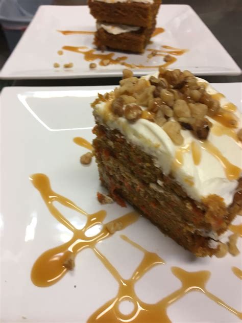 Garnish the frosting with extra toasted pecans. Carrot cake with cream cheese frosting and caramel sauce ...