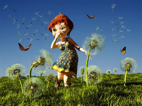 Baby Sunflower Fairy With Summer Background Stock Illustration
