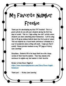 My Favorite Number By Victory Lane Learning TPT