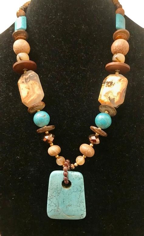 Tradesy Blue Brown Magnesite Jasper Beaded Long Necklace Wooden