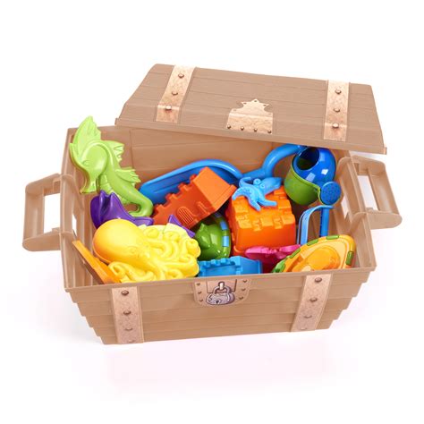 Play Day Treasure Chest With 20 Piece Sand Toys Brown