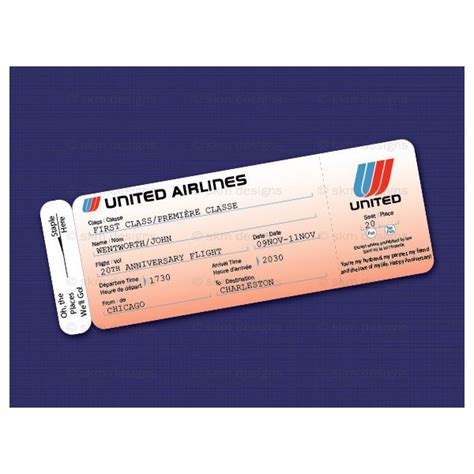 Printable United Airlines Style Airline Ticket Boarding Pass T