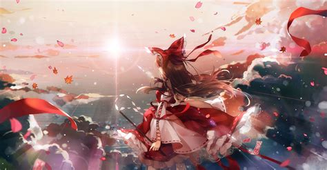 Desktop Wallpaper Red Cloths Anime Girls Clouds Reimu Hakurei