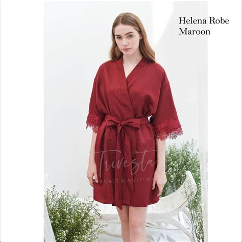 Jual Helena Robe In Maroon Kimono Pengantin Bridesmaid Satin