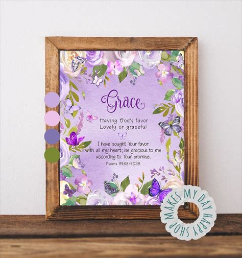 Grace Personalized Name Meaningcustom Name Meaning Wall Etsy