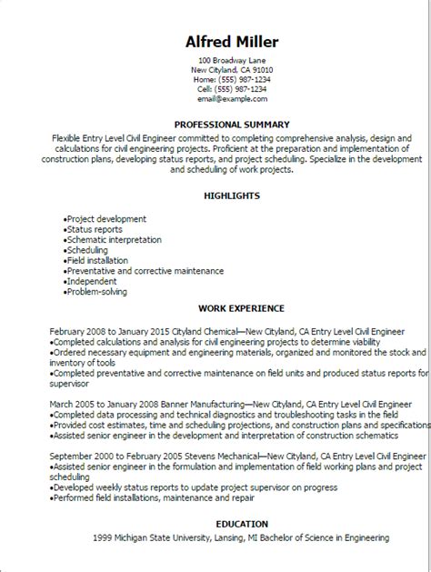 Civil engineer resume sample inspires you with ideas and examples of what do you put in the objective, skills, responsibilities and duties. Professional Entry Level Civil Engineer Resume Templates ...