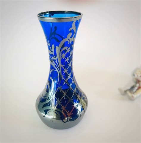 Vintage Venetian Silver Overlay Cobalt Blue Glass Bud Vase Etsy