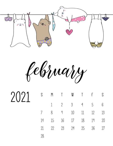 February 2021 Calendar Printable Aesthetic Cute Year 2021 Calendar