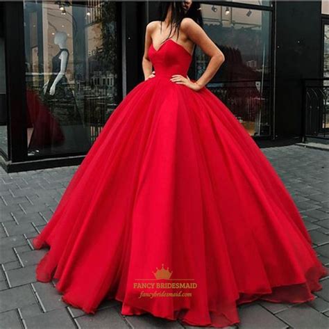 Red Sweetheart Sleeveless Floor Length Ball Gown Organza Prom Dresses Fancy Bridesmaid Dresses