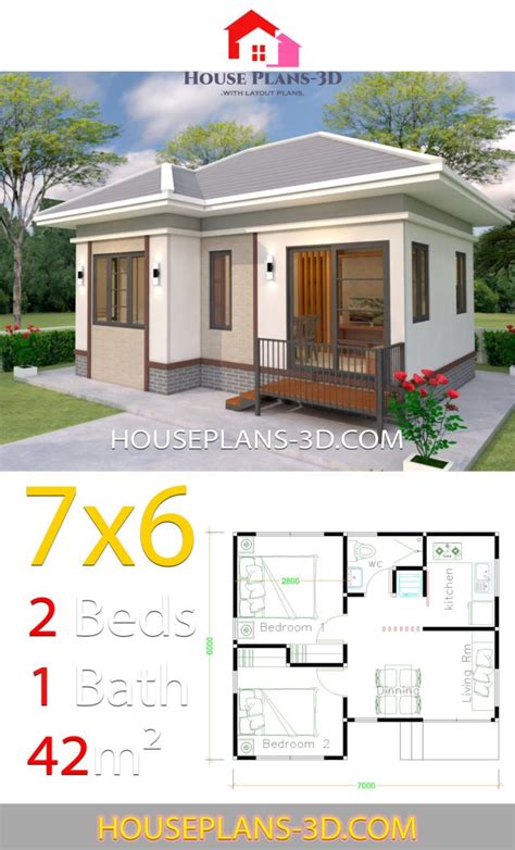 House Design 7x6 With 2 Bedrooms Gable Roof Samphoas Plan