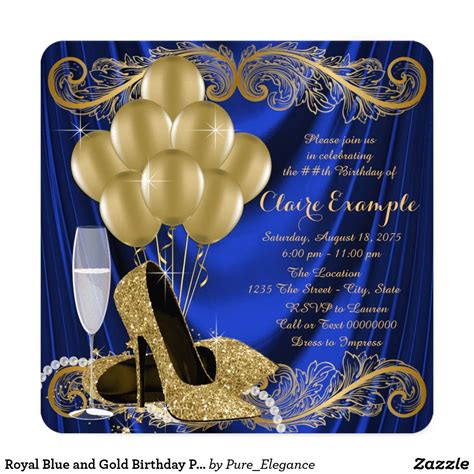 Royal Blue And Gold Birthday Party Satin Glam Invitation Zazzle