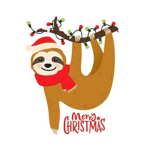 Cute Cartoon Sloth Graphic For Christmas Holiday Vector Premium Download