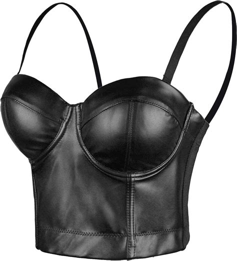 ellacci pu leather bustier crop top gothic punk push up women s corset top bra black