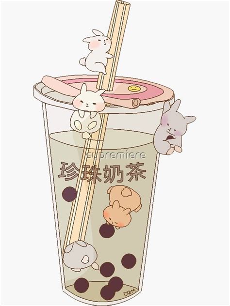 Bubble Tea And Boba Bunnies Sticker By Supremiere In 2021 Cute Food