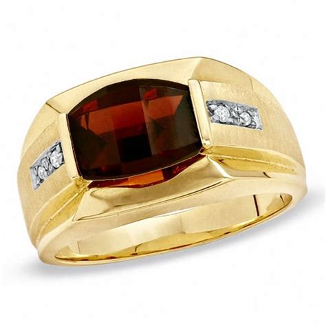 Mens Barrel Cut Garnet Ring In 10k Gold With Diamond Accents Peoples
