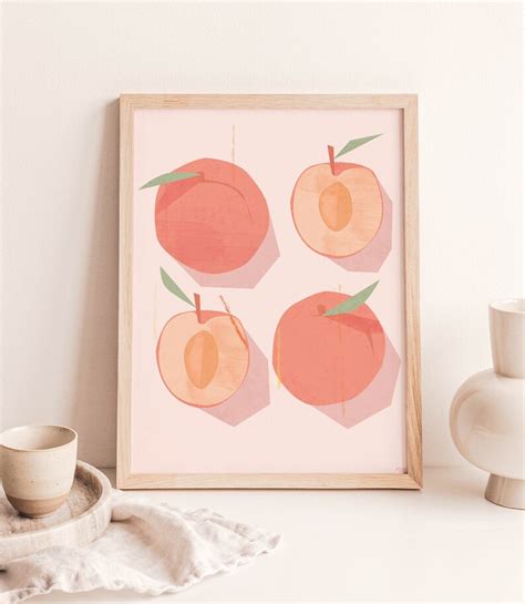 Peaches Art Printable Abstract Peach Wall Art Fruit Etsy