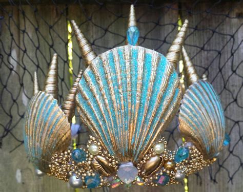 Mermaid Crown Tourqoise And Gold Seashell Arlos Mermaid Costume