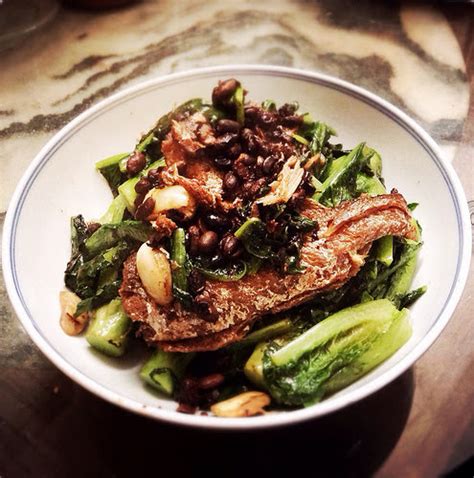 Fried Dace With Salted Black Bean Stir Fried With Indian Lettuce