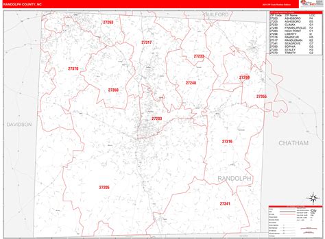 Randolph County Nc Zip Code Wall Map Red Line Style By Marketmaps