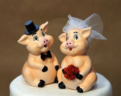 Pig Wedding Cake Topper Farm Animal Wedding Cake Topper Handmade