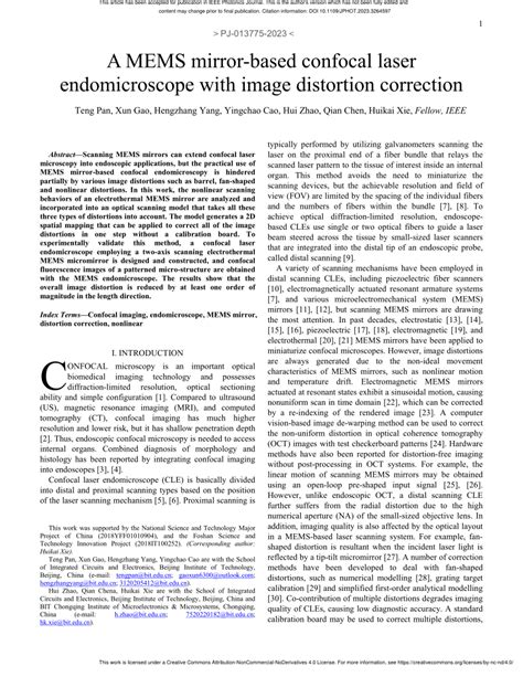 Pdf A Mems Mirror Based Confocal Laser Endomicroscope With Image