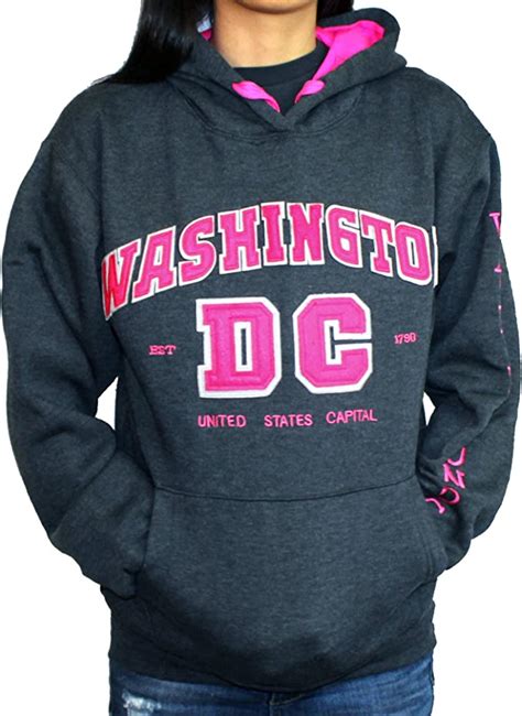 Washington Dc Womens Gray With Pink Letters Pullover Hoodie Sweatshirt