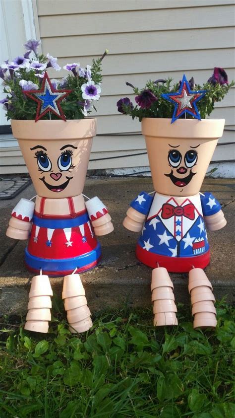Patriotic Clay Pot People I Made For My Dad Clay Pot Crafts Clay
