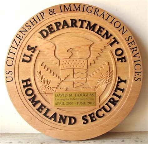 Carved Cedar Wood Plaque Of The Seal Of The Department Of Homeland