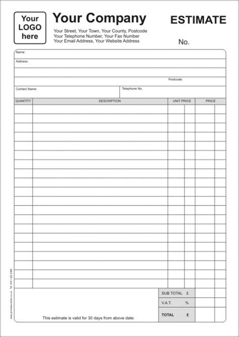 Free Printable Estimate Forms Template Business Throughout Labor