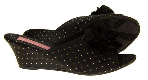 ladies dunlop slipper wedges satin heels slip on bedroom slippers sz size 6 7 ebay