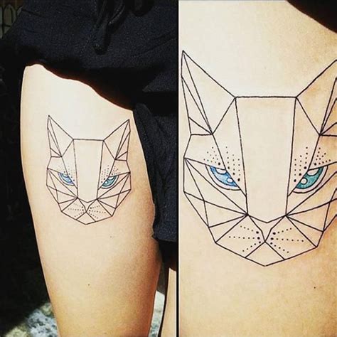 Beautiful Geometric Cat Tattoo Idea Tatuaje Geométrico De Gato