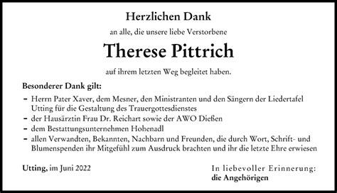 Traueranzeigen Von Therese Pittrich Augsburger Allgemeine Zeitung