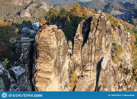 Rock Formation In The Elbe Sandstone Mountains In Sunshine In Autumn