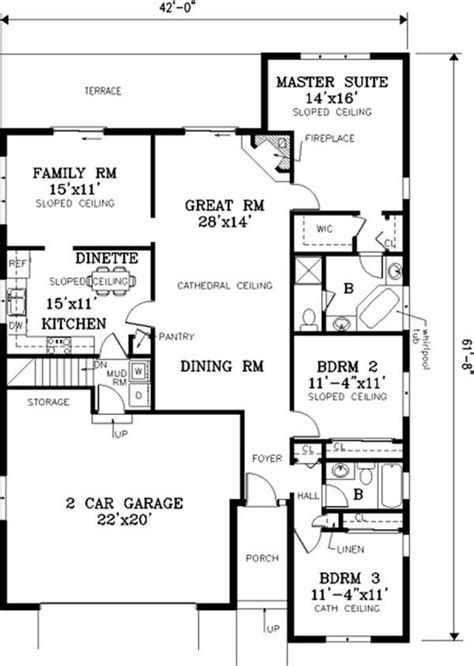 Ranch Home Plan 3 Bedrms 2 Baths 1652 Sq Ft 105 1067 House