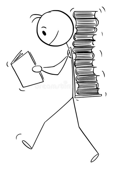 Person Reading Book Walking Vector Cartoon Stick Figure Illustration