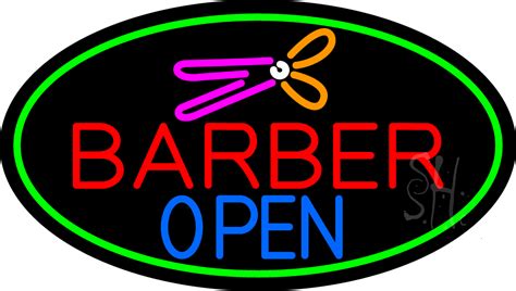 Barber Open With Green Border Led Neon Sign Barber Shop Open Neon