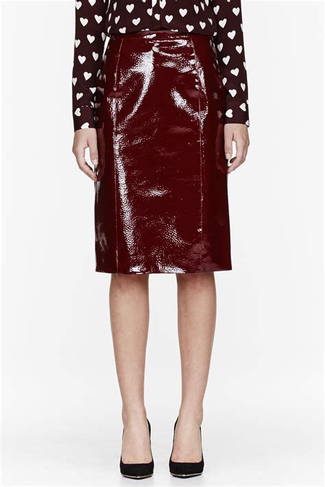 Burberry Prorsum Red Patent Leather And Silk Skirt