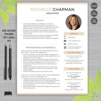 Two years teaching experience with. TEACHER RESUME Template with Photo For MS Word ...