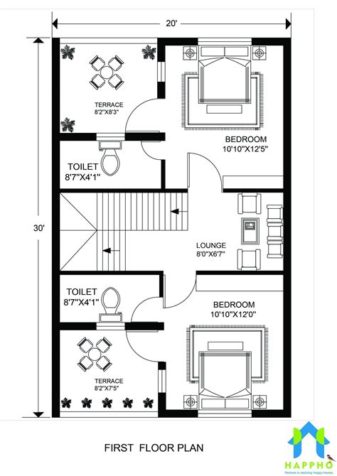 20 X 30 Duplex House Plan 3 Bhk Plan 002 Happho