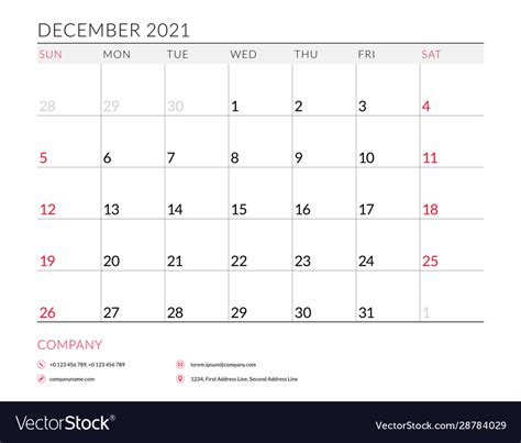 December 2021 Monthly Calendar Planner Printable Vector Image
