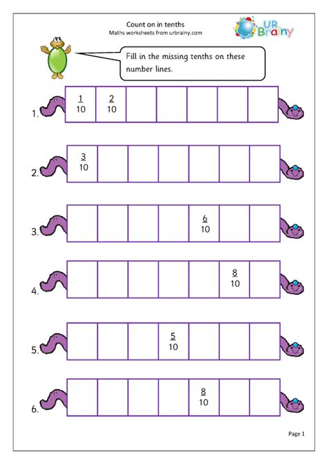 Count On In Tenths Fraction Worksheets For Year 3 Age 7 8 By