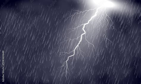 Lightning Flashing In The Sky Heavy Rain With Thunderclouds Vector