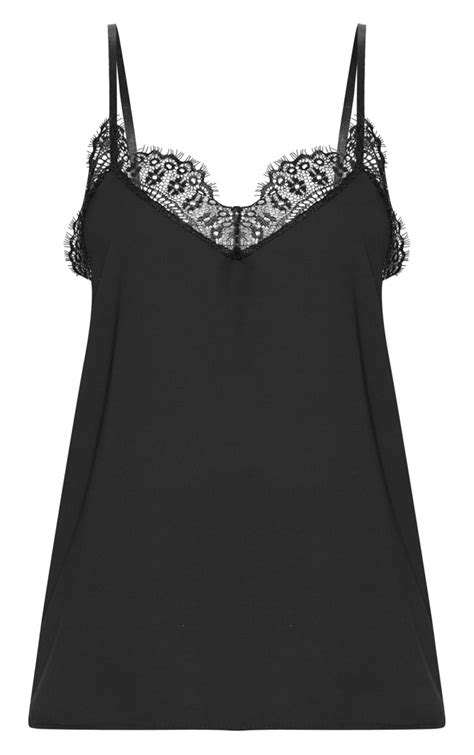 Black Lace Trim Cami Top Prettylittlething Ca